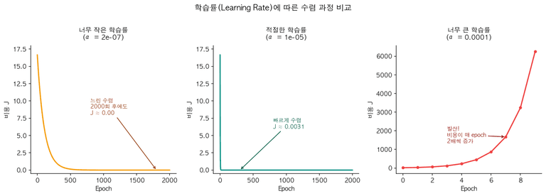 학습률에 따른 수렴 과정 비교