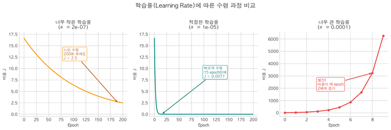 학습률에 따른 수렴 과정 비교